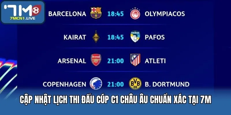 Cập nhật lịch thi đấu Cúp C1 châu Âu chuẩn xác tại 7M